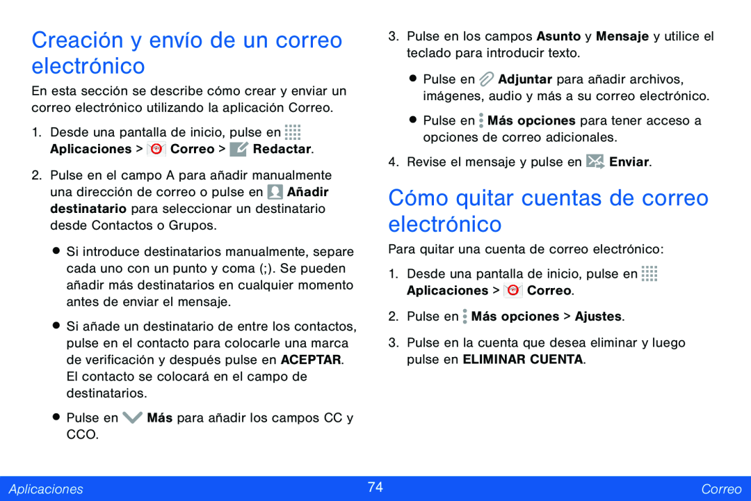 Creación y envío de un correo electrónico Cómo quitar cuentas de correo electrónico