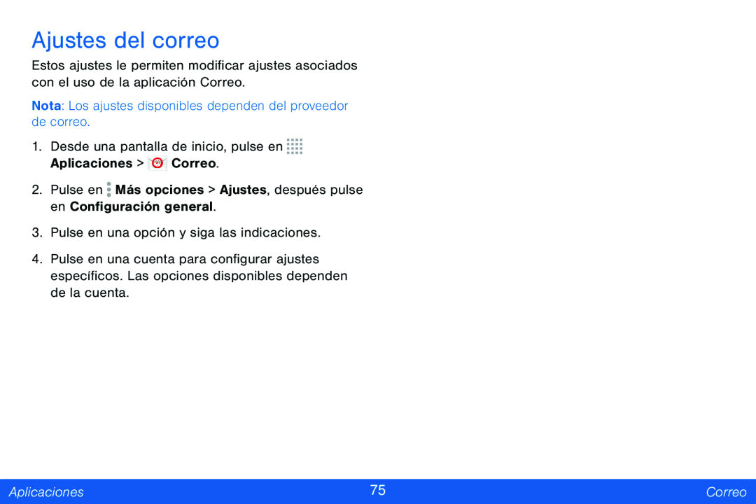 Ajustes del correo Galaxy Note Pro 12.2 Verizon