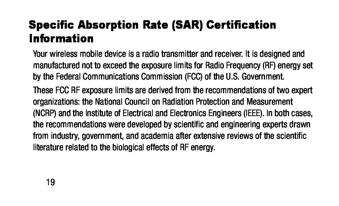 Specific Absorption Rate (SAR) Certification Information