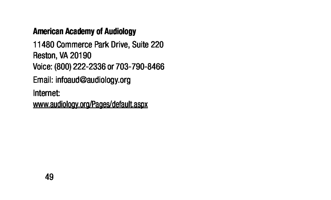 American Academy of Audiology 11480 Commerce Park Drive, Suite 220 Reston, VA