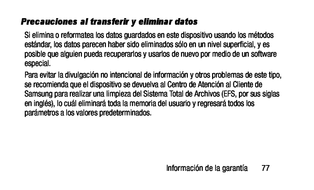 Precauciones al transferir y eliminar datos Galaxy Note Pro 12.2 Wi-Fi