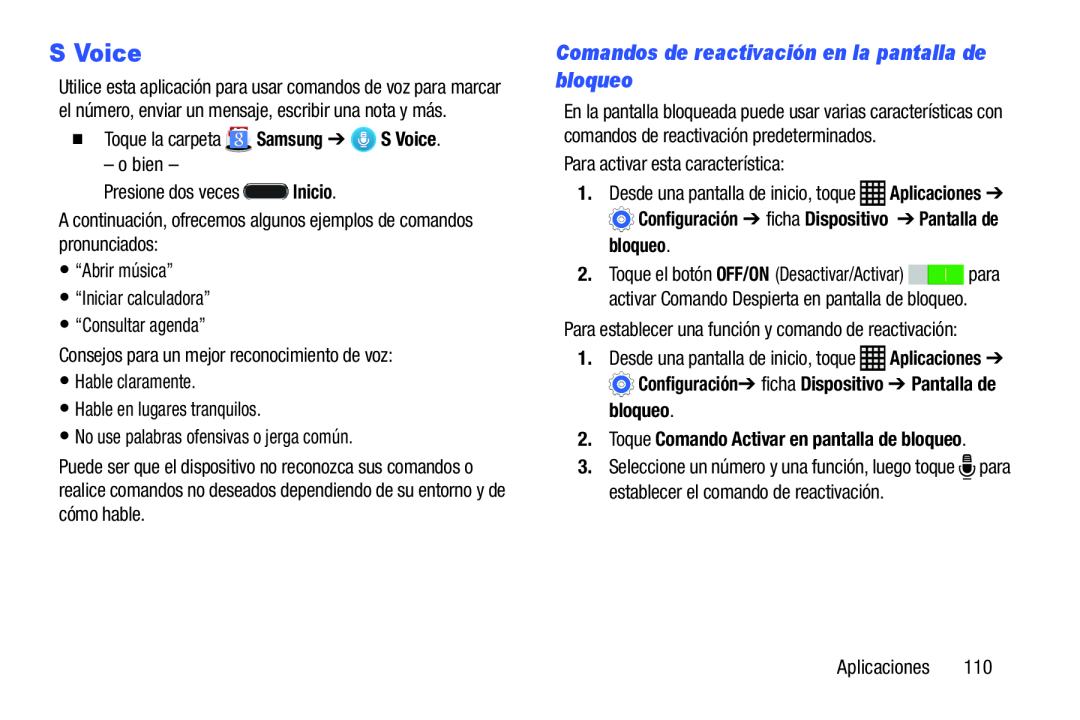 Comandos de reactivación en la pantalla de bloqueo S Voice