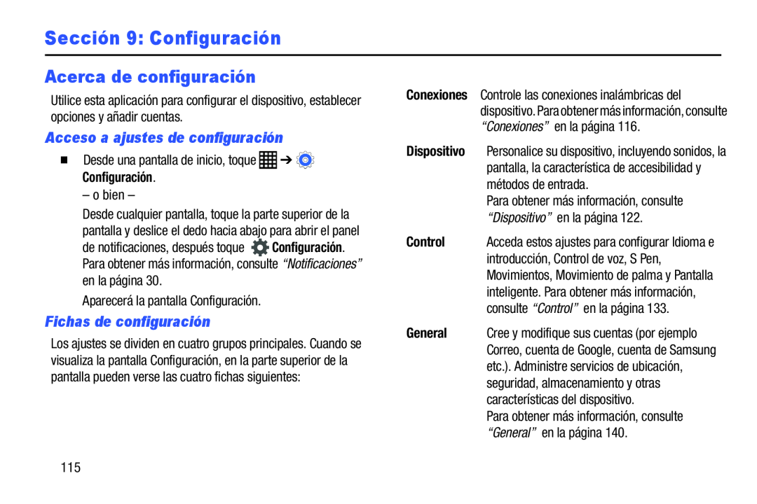 Acceso a ajustes de configuración Galaxy Note Pro 12.2 Wi-Fi