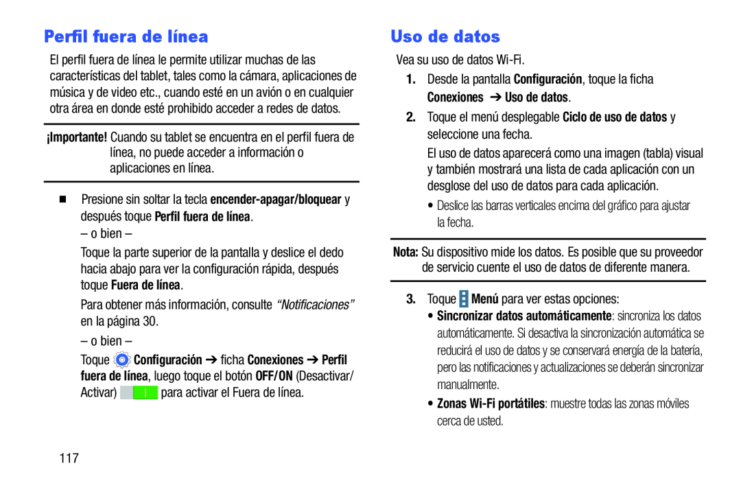 Perfil fuera de línea Uso de datos