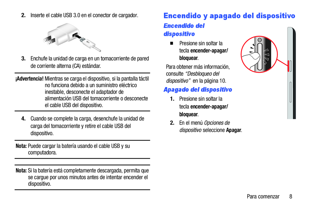 Encendido y apagado del dispositivo Galaxy Note Pro 12.2 Wi-Fi