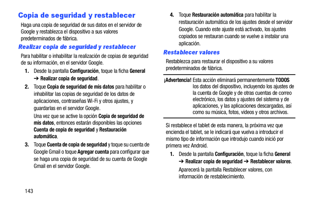 Copia de seguridad y restablecer Galaxy Note Pro 12.2 Wi-Fi