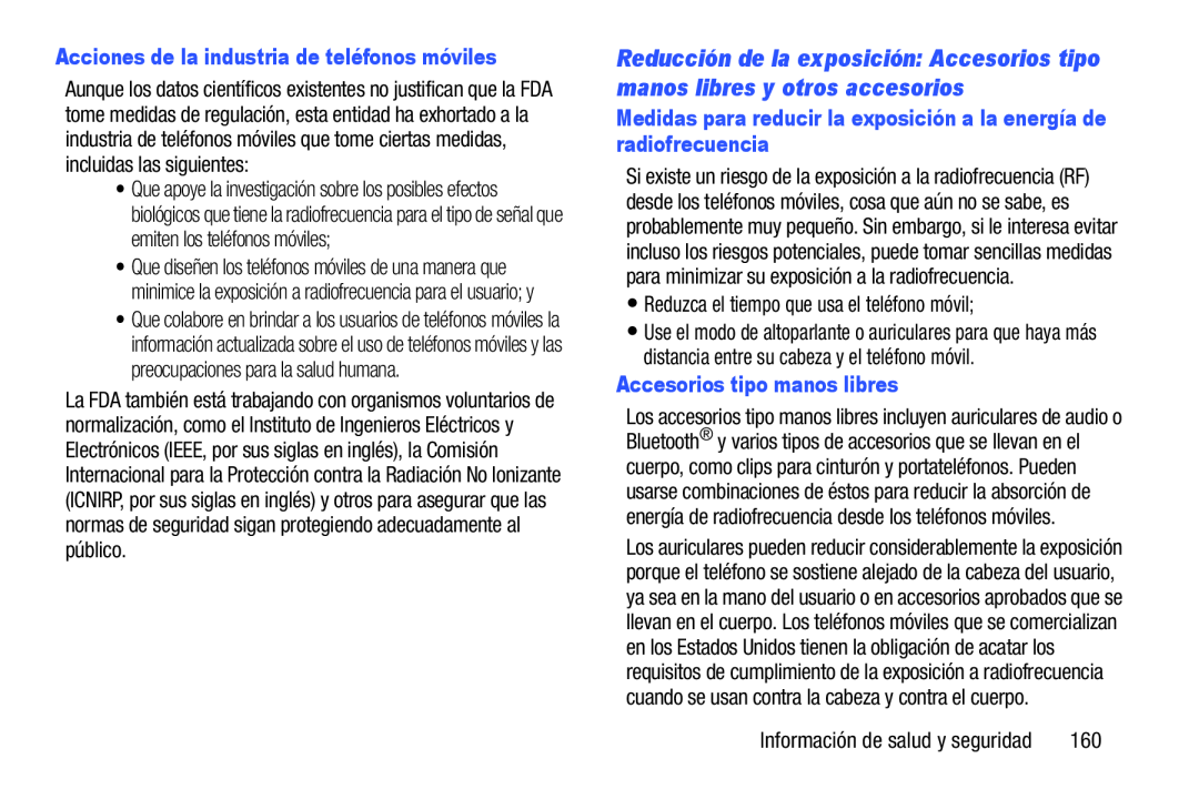 Acciones de la industria de teléfonos móviles Reducción de la exposición: Accesorios tipo manos libres y otros accesorios