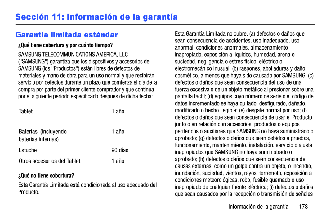 Garantía limitada estándar Sección 11: Información de la garantía