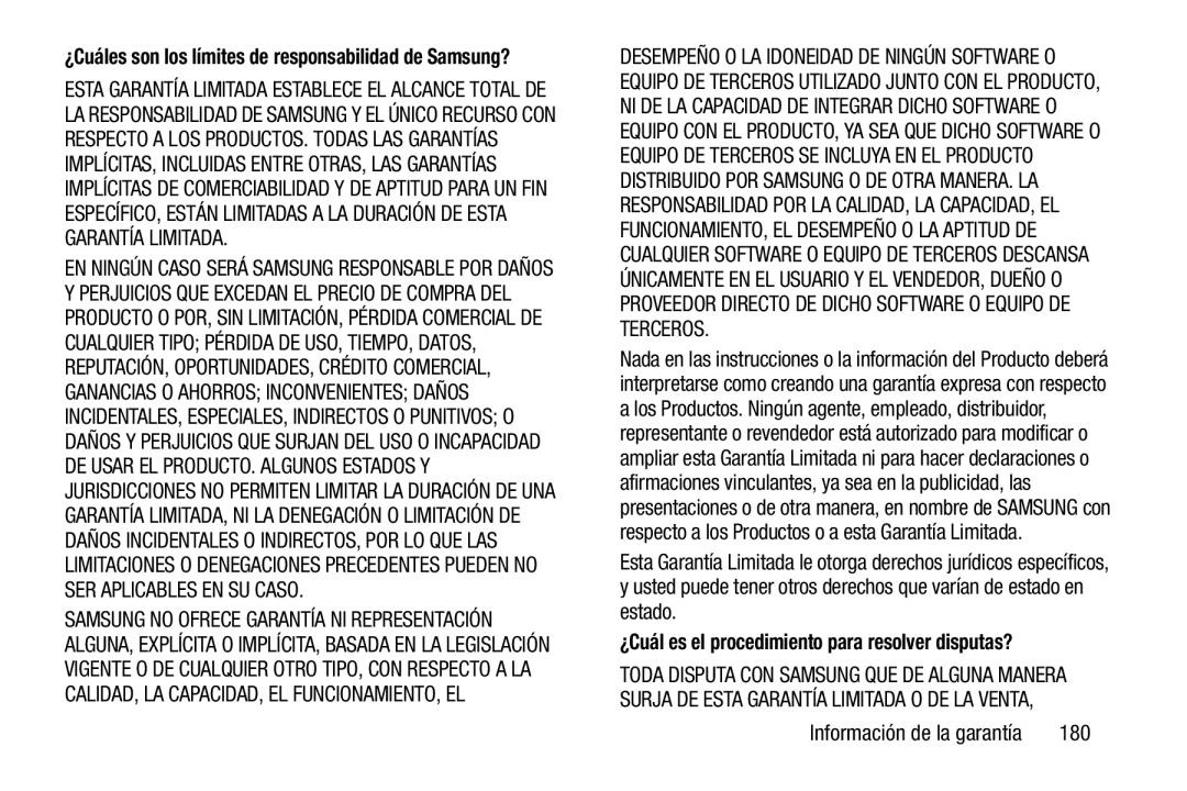 ¿Cuáles son los límites de responsabilidad de Samsung ¿Cuál es el procedimiento para resolver disputas