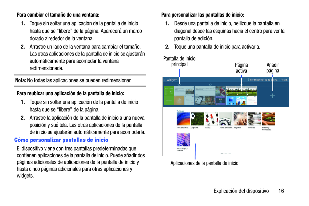 Para personalizar las pantallas de inicio: Galaxy Note Pro 12.2 Wi-Fi