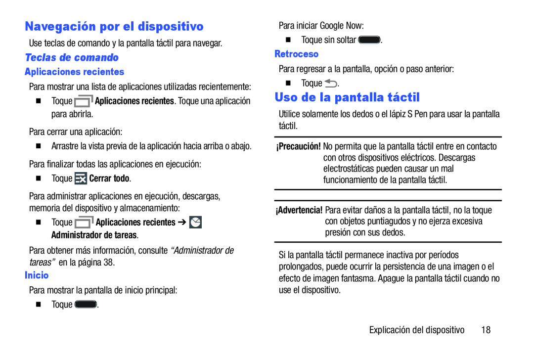 Teclas de comando Navegación por el dispositivo