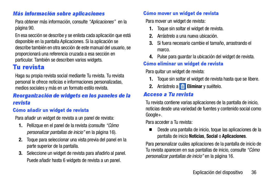 Reorganización de widgets en los paneles de la revista Galaxy Note Pro 12.2 Wi-Fi