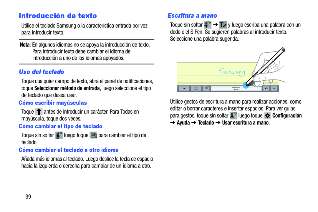 Uso del teclado Escritura a mano