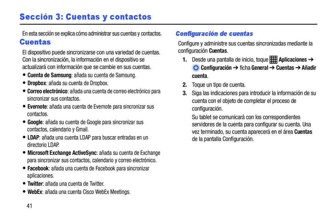 Sección 3: Cuentas y contactos Galaxy Note Pro 12.2 Wi-Fi