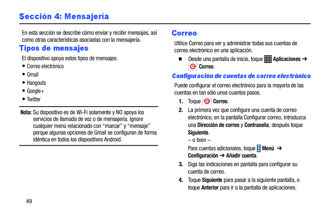 Tipos de mensajes Galaxy Note Pro 12.2 Wi-Fi