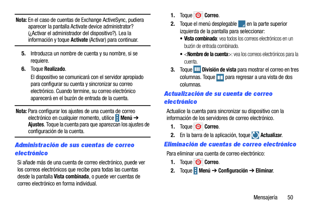 Administración de sus cuentas de correo electrónico Galaxy Note Pro 12.2 Wi-Fi