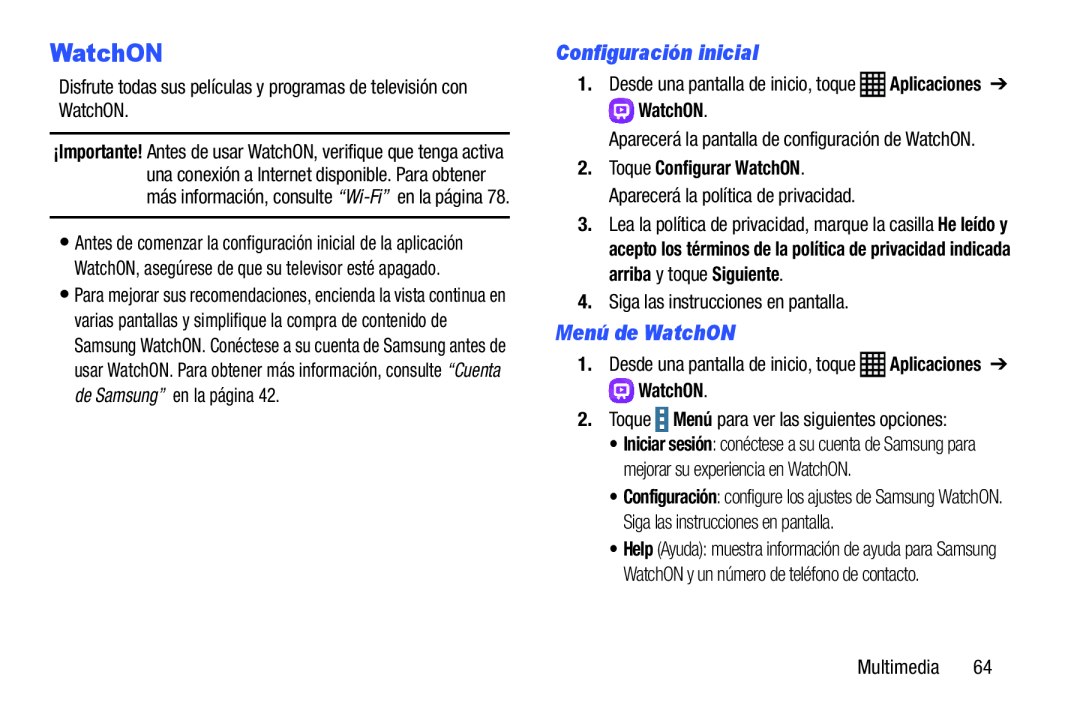 Menú de WatchON Galaxy Note Pro 12.2 Wi-Fi