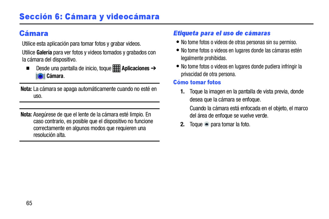 Etiqueta para el uso de cámaras Galaxy Note Pro 12.2 Wi-Fi