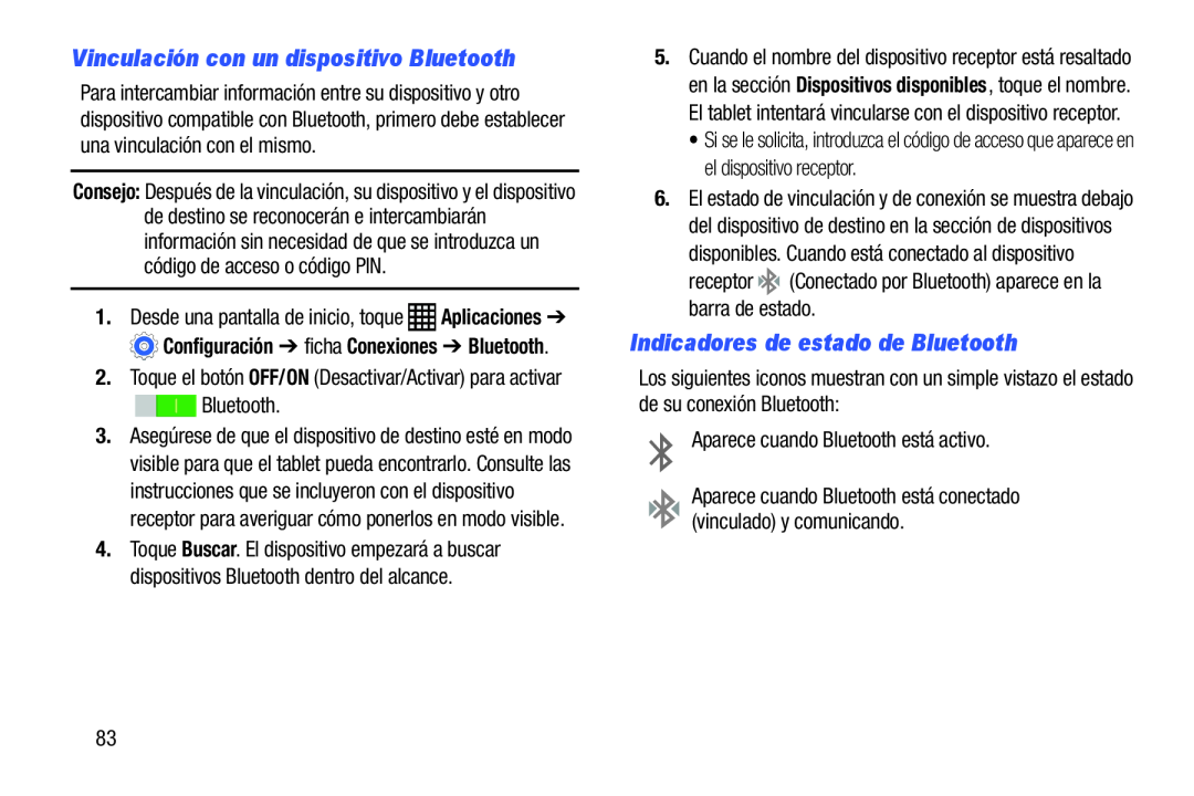 Indicadores de estado de Bluetooth Galaxy Note Pro 12.2 Wi-Fi