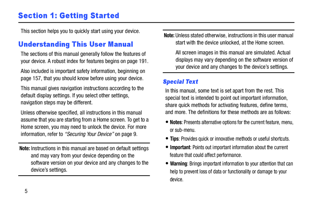 Special Text Understanding This User Manual