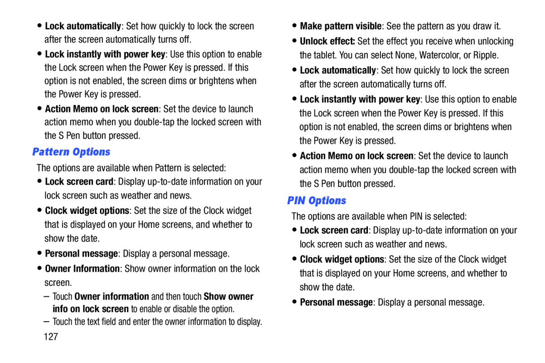 PIN Options Galaxy Note Pro 12.2 Wi-Fi