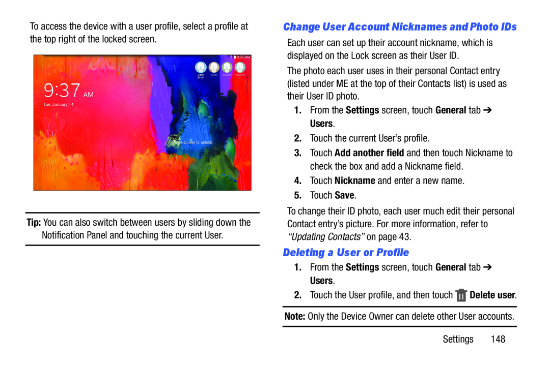 Deleting a User or Profile Galaxy Note Pro 12.2 Wi-Fi