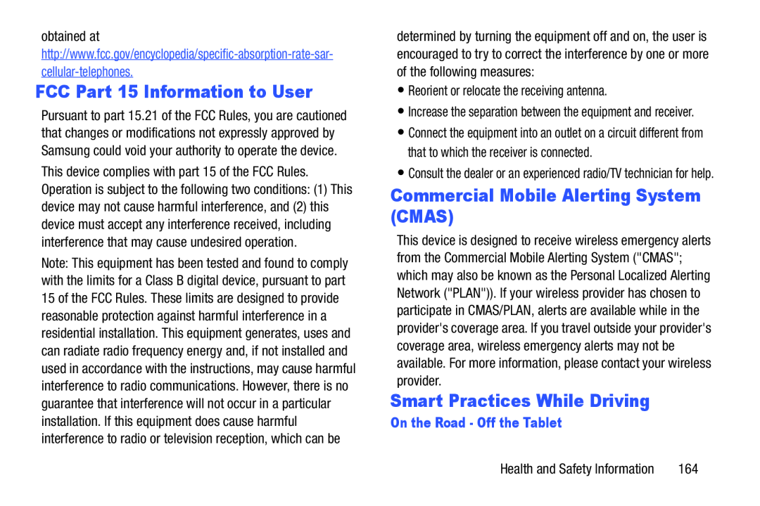 FCC Part 15 Information to User Commercial Mobile Alerting System (CMAS)