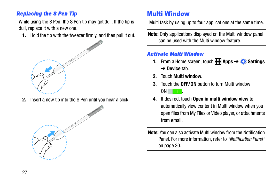 Replacing the S Pen Tip Activate Multi Window