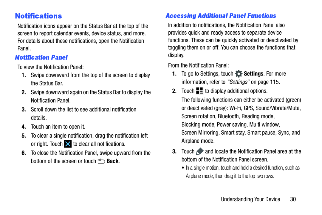 Notification Panel Accessing Additional Panel Functions