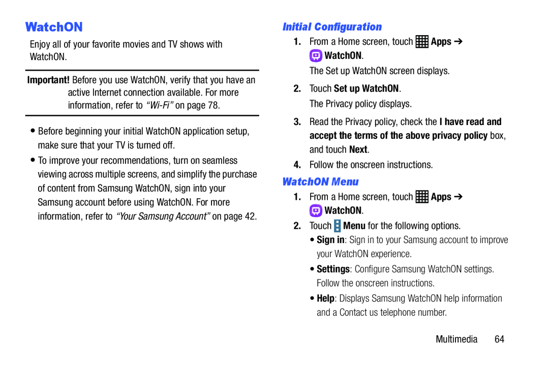 Initial Configuration WatchON Menu