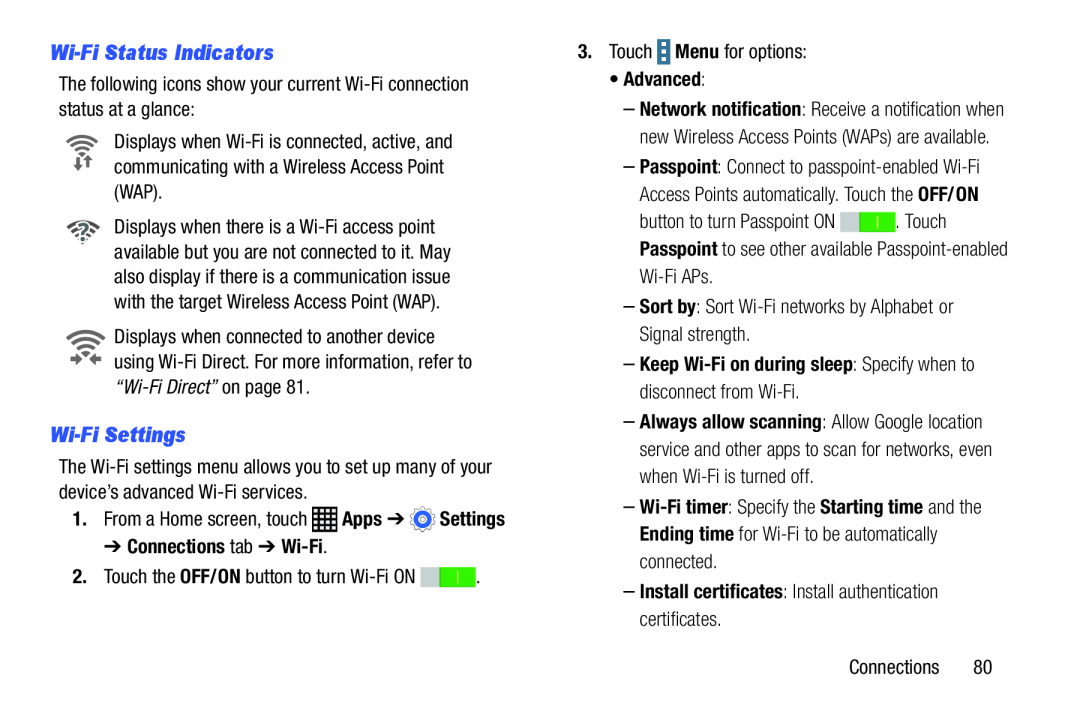 Wi-FiStatus Indicators Wi-FiSettings