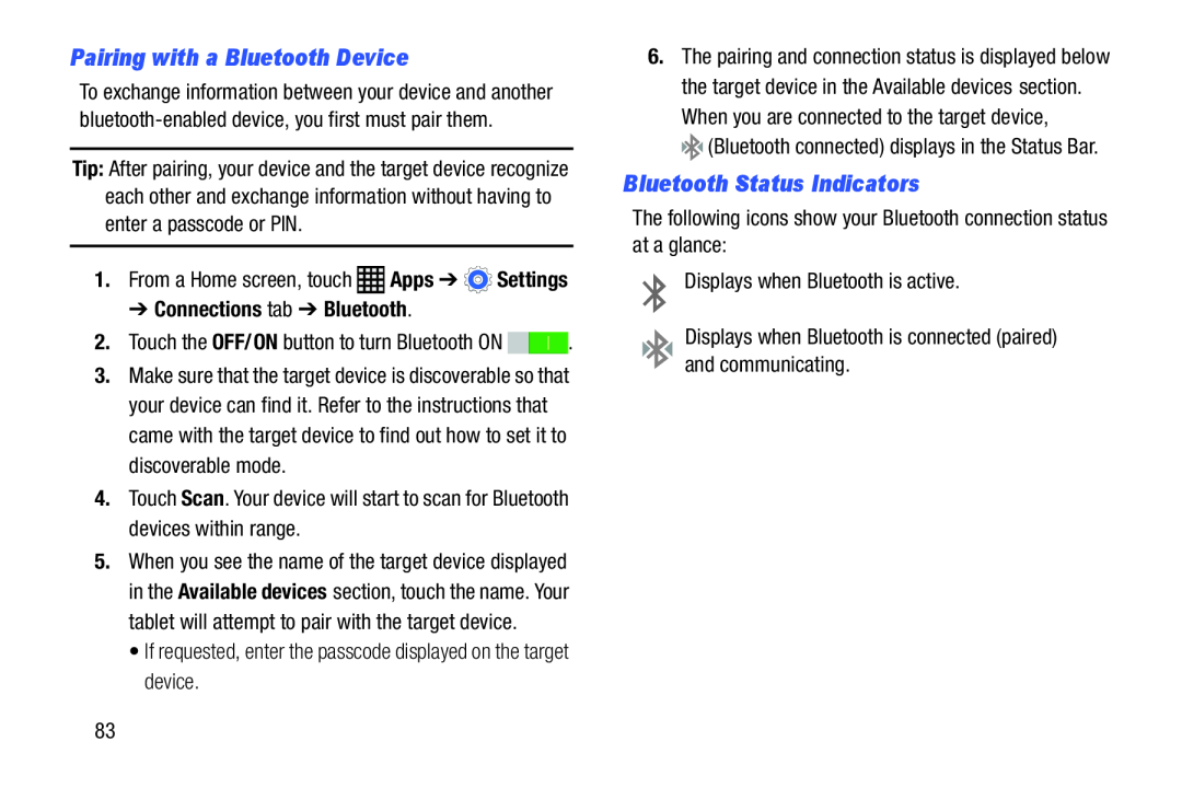 Bluetooth Status Indicators Galaxy Note Pro 12.2 Wi-Fi