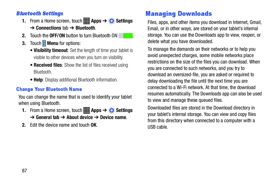 Bluetooth Settings Managing Downloads