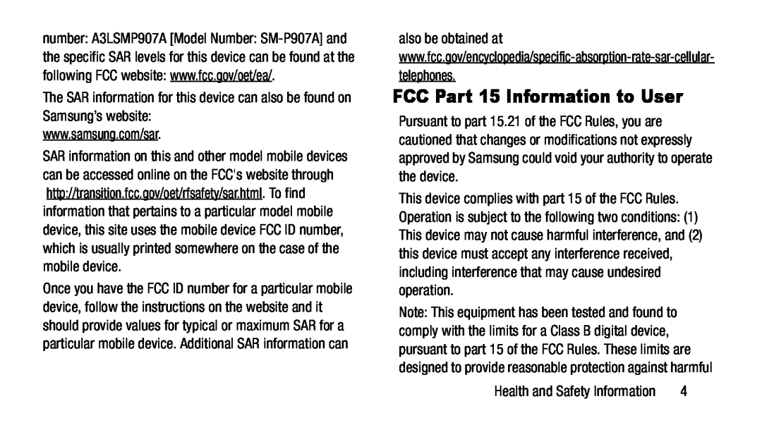 FCC Part 15 Information to User Galaxy Note Pro 12.1 AT&T