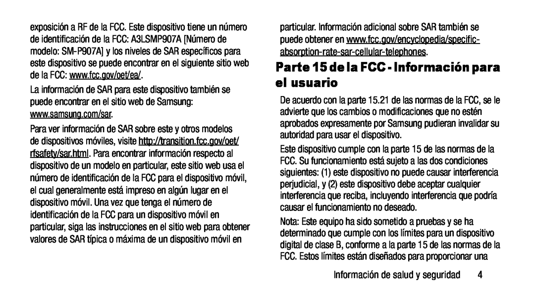 Parte 15 de la FCC - Información para el usuario Galaxy Note Pro 12.1 AT&T