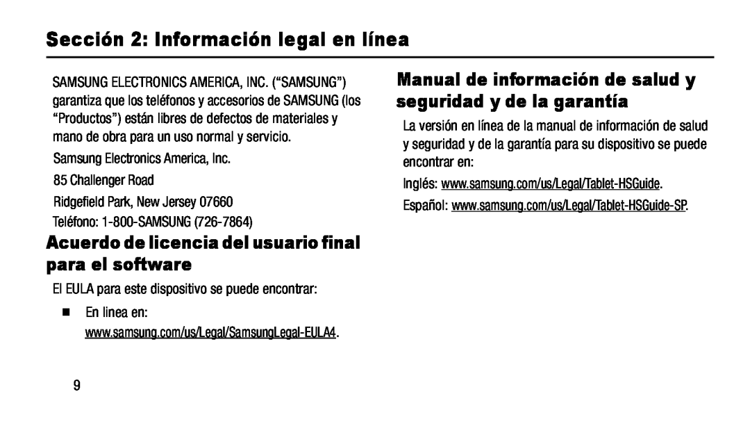 www.samsung.com/us/Legal/Tablet-HSGuide-SP Inglés: www.samsung.com/us/Legal/Tablet-HSGuide