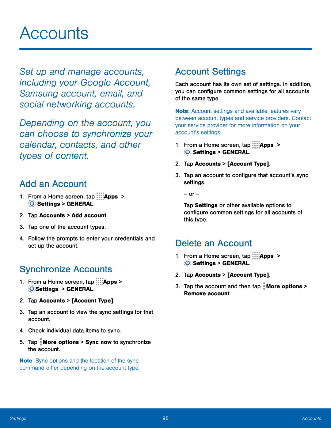 Add an Account Synchronize Accounts