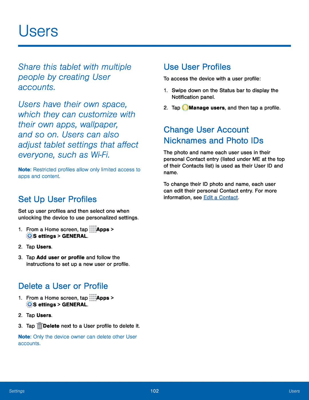 Use User Profiles Galaxy Note Pro 12.1 AT&T