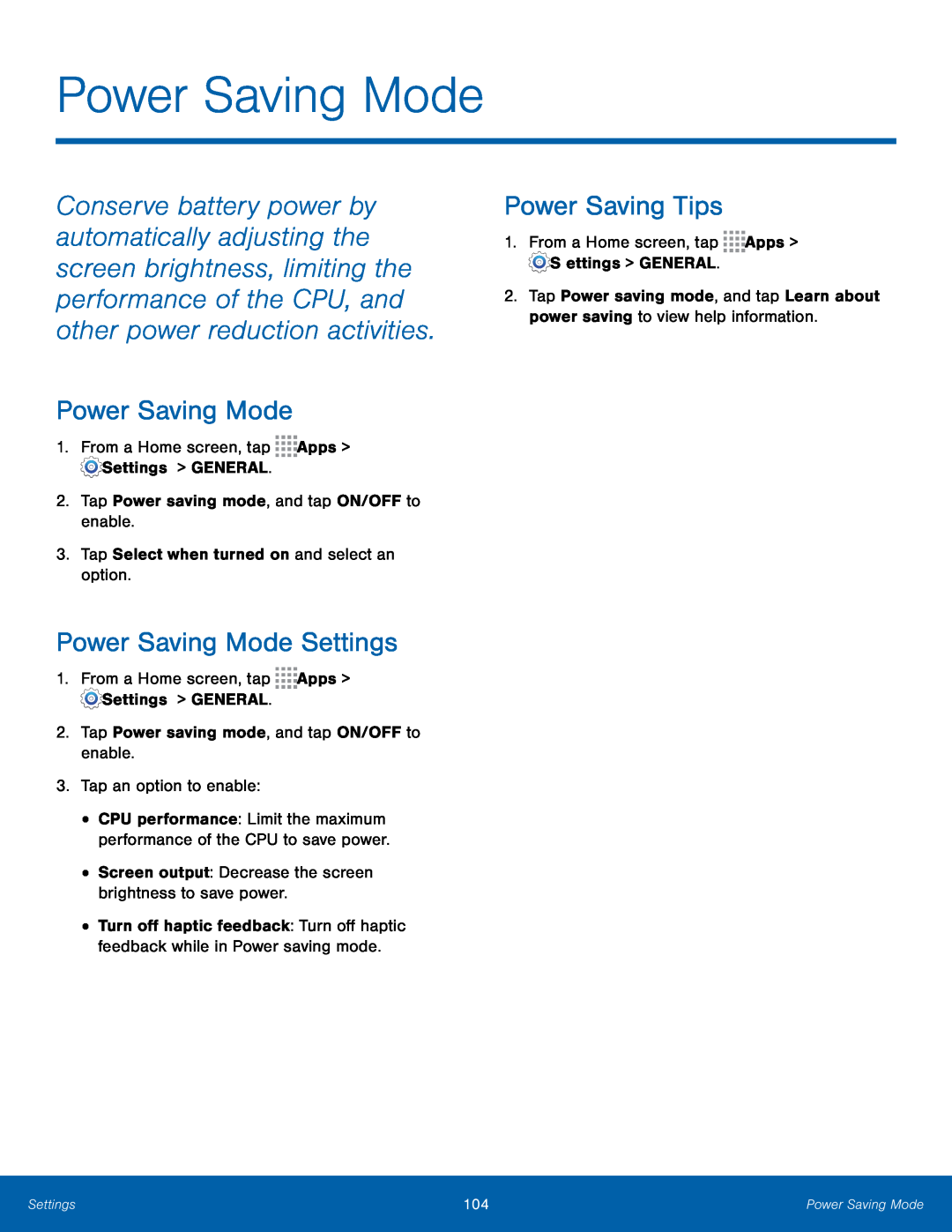 Power Saving Mode Settings Galaxy Note Pro 12.1 AT&T