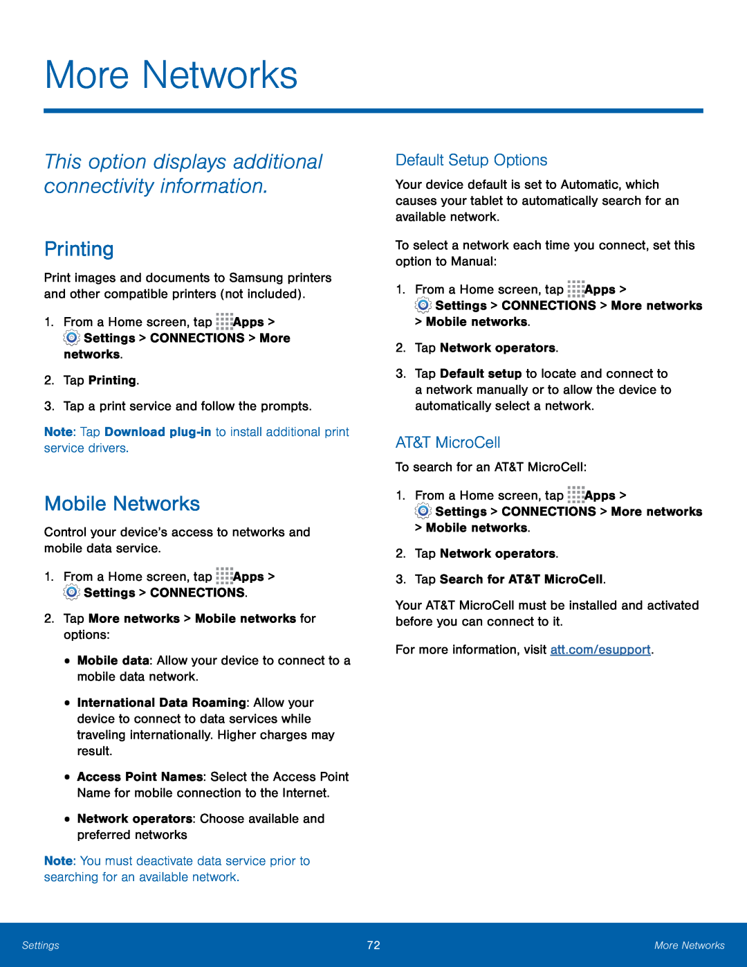 Default Setup Options AT&T MicroCell