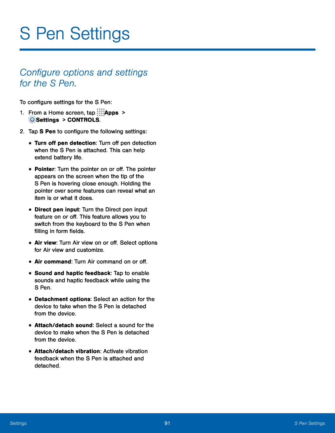 S Pen Settings Galaxy Note Pro 12.1 AT&T