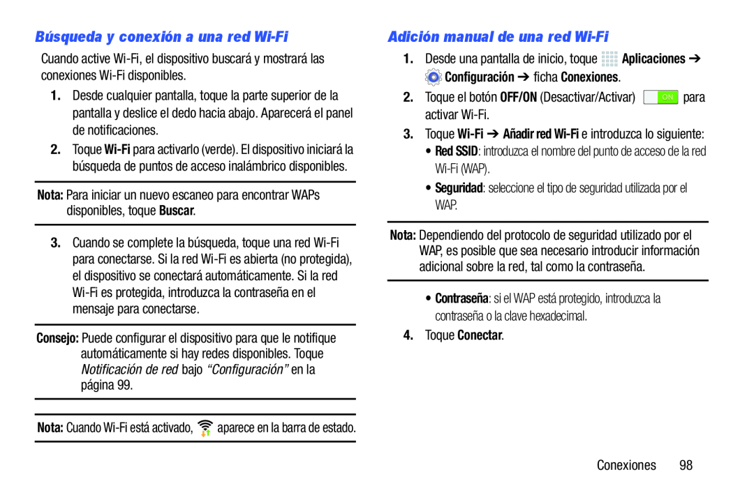 Búsqueda y conexión a una red Wi-Fi Galaxy Note 10.0 Wi-Fi