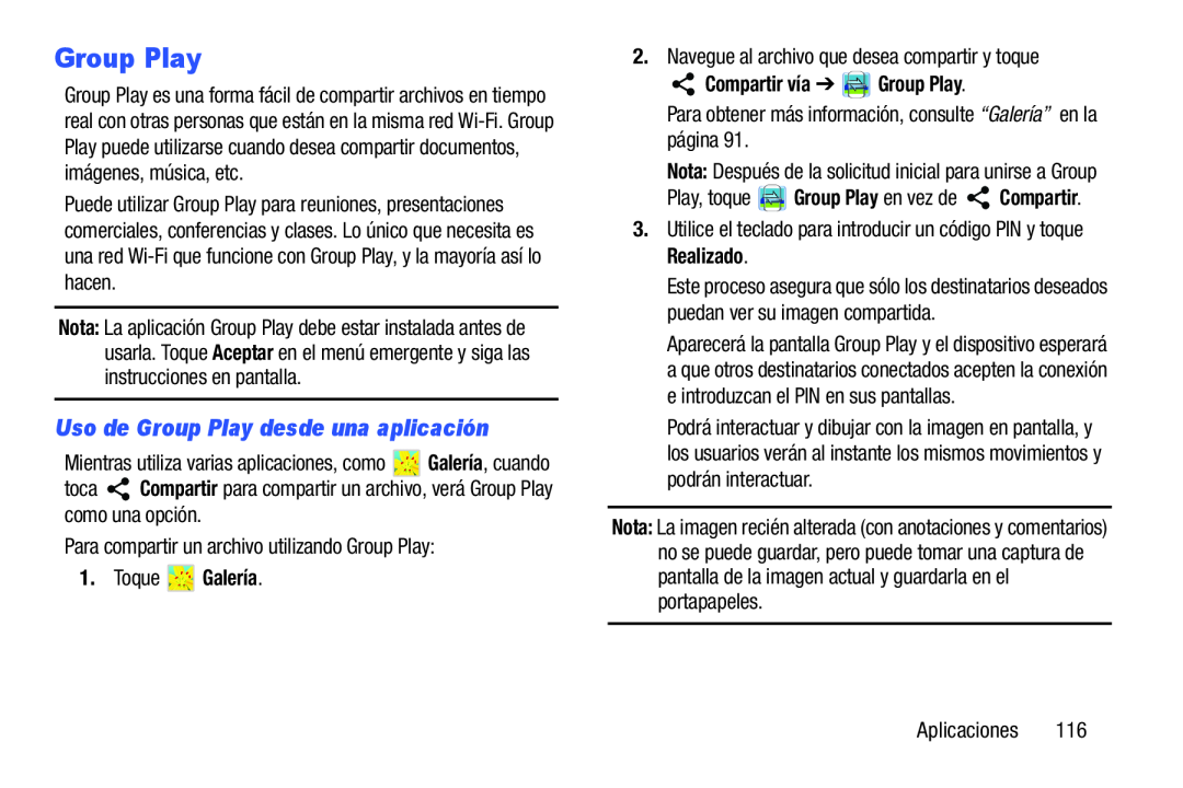 Uso de Group Play desde una aplicación Galaxy Note 10.0 Wi-Fi