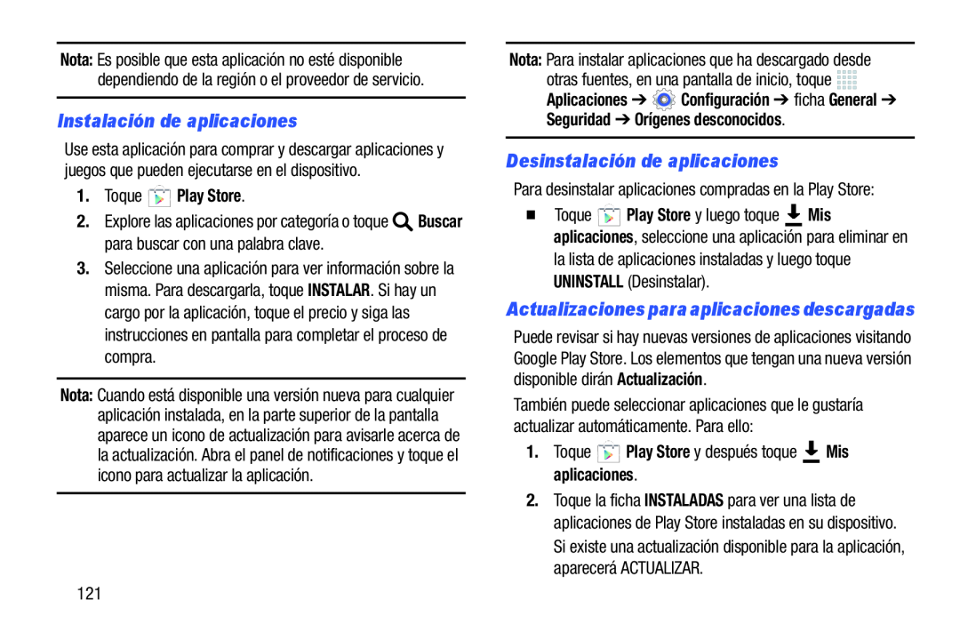 Instalación de aplicaciones Desinstalación de aplicaciones