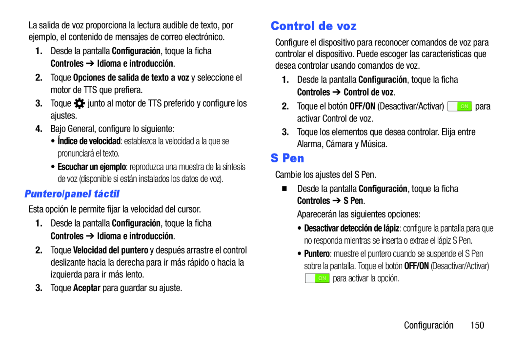 Puntero/panel táctil Control de voz