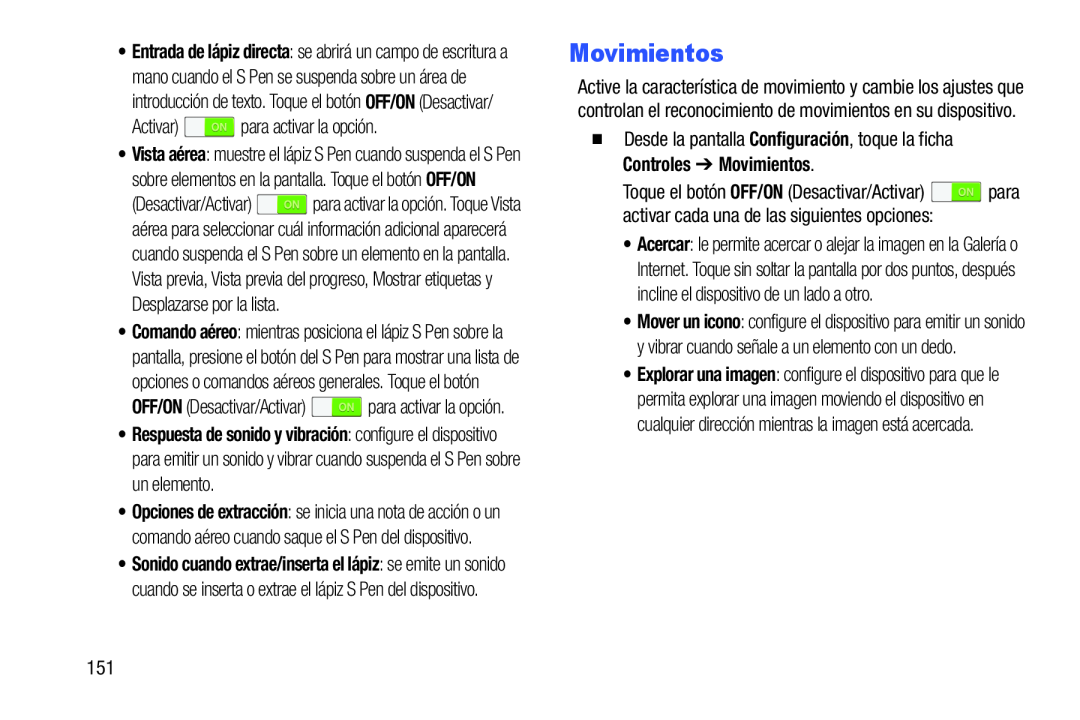 Movimientos Galaxy Note 10.0 Wi-Fi