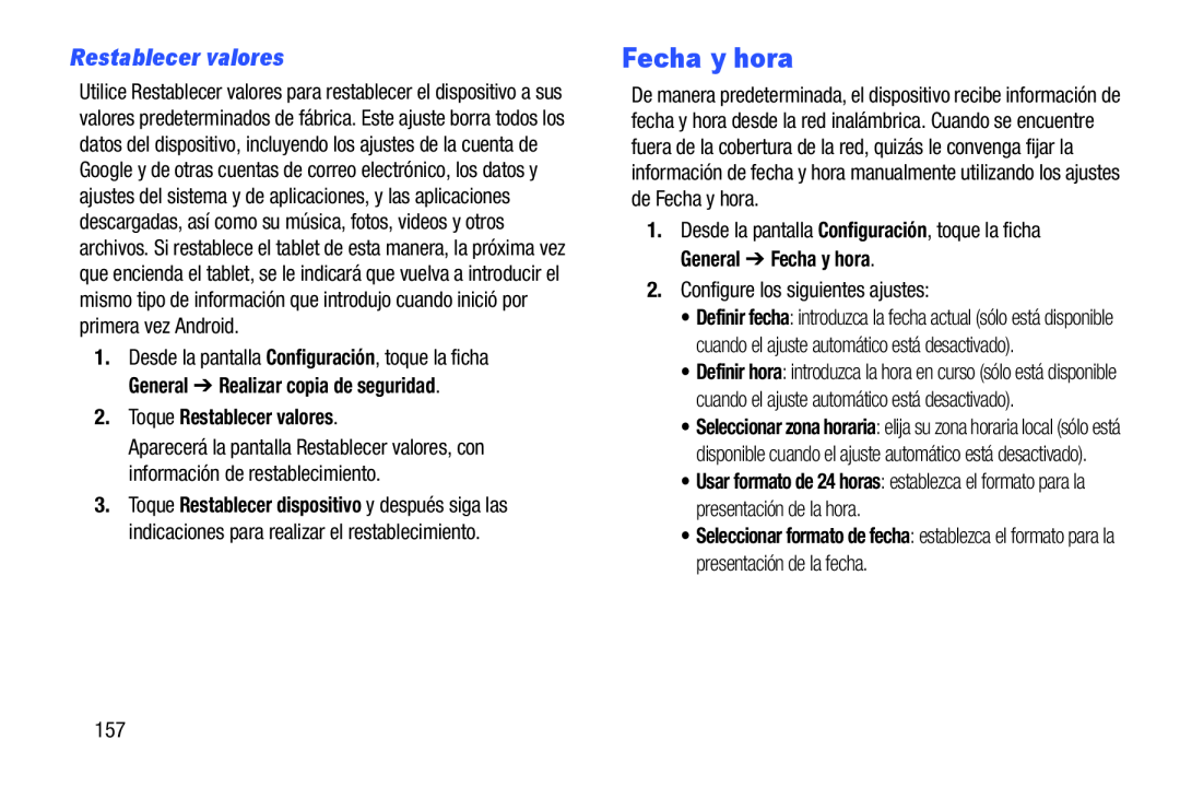 Restablecer valores Galaxy Note 10.0 Wi-Fi