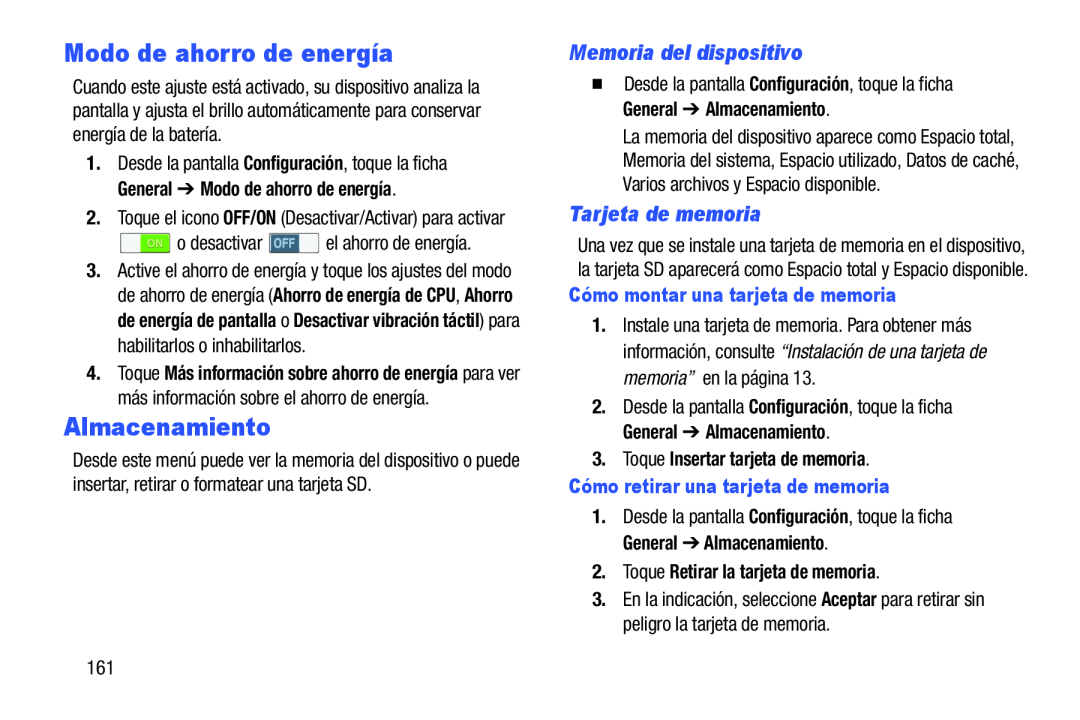 Memoria del dispositivo Galaxy Note 10.0 Wi-Fi