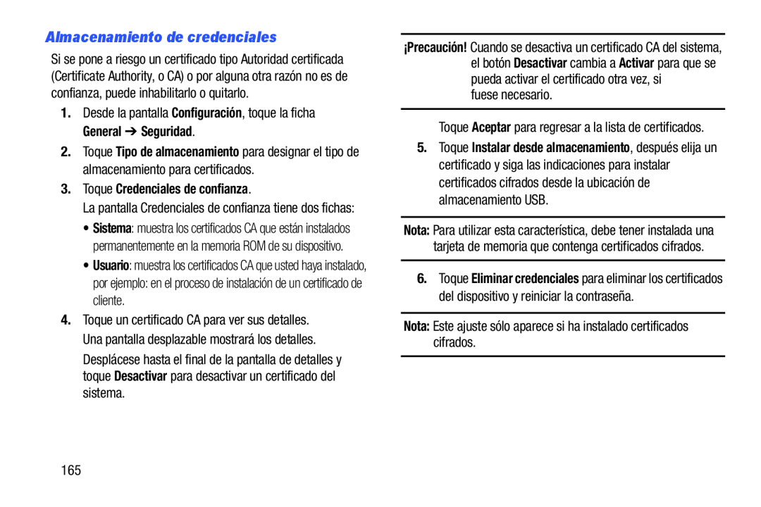 Almacenamiento de credenciales Galaxy Note 10.0 Wi-Fi