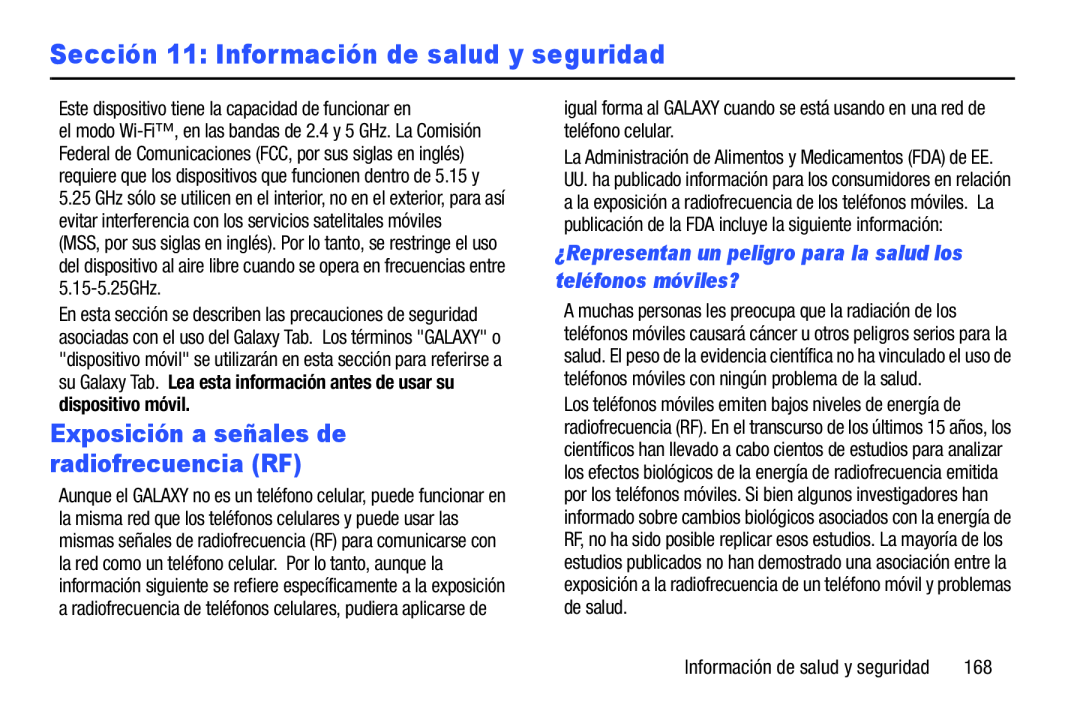 Sección 11: Información de salud y seguridad Galaxy Note 10.0 Wi-Fi